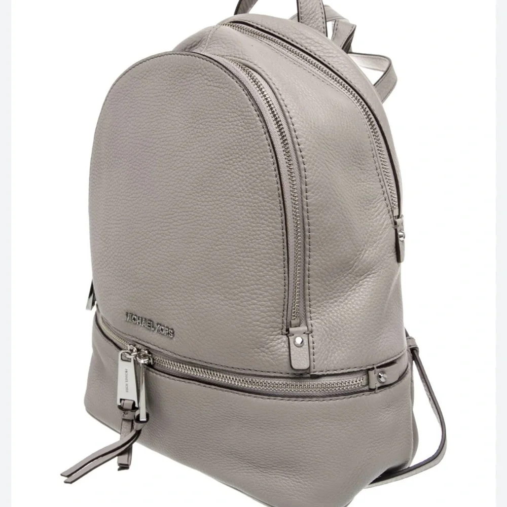 Michael Kors Light Grey Pebbled Leather Mini Backpack